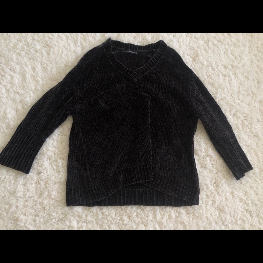 Zara chenille gray black sweater